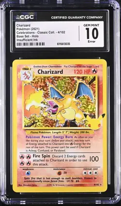CGC 10 - CHARIZARD - 4/102 CELEBRATIONS - CLASSIC COLL. BASE SET HOLO POKEMON - Image 1