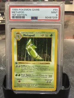 Pokemon TCG Metapod Base Set 1st Edition PSA 9 #52 Mint 1999 - Image 1