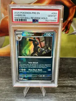 2025 POKEMON PRE EN-PRISMATIC EVOLUTIONS MASTER BALL REVERSE HOLO UMBREON PSA 10 - Image 1