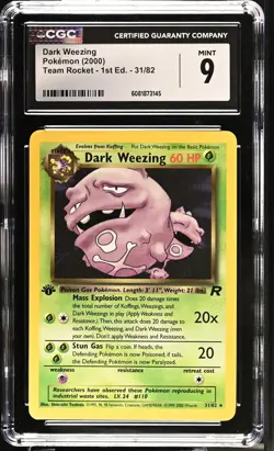 CGC 9 MINT Dark Weezing Team Rocket 1st Edition 31/82 Pokemon Card - Image 1