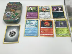 Pokemon TCG Celebrations Mini Tin (Snivy, Tepig & Oshawott) Opened + 7 Cards - Image 1