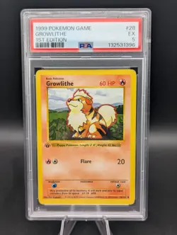 Pokemon 1999 1st Edition Shadowless Base Growlithe card, PSA 5 - Image 1