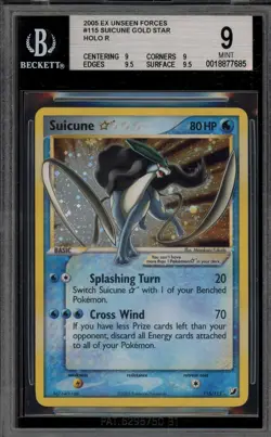 Pokemon Suicune Gold Star EX Unseen Forces Holo Ultra Rare #115 BGS 9 Mint - Image 1