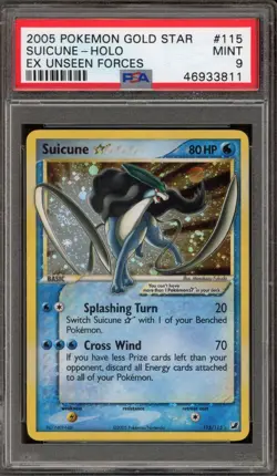 Pokemon Suicune Gold Star EX Unseen Forces Holo Ultra Rare #115 PSA 9 Mint - Image 1