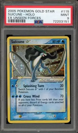 Pokemon Suicune Gold Star EX Unseen Forces Holo Ultra Rare #115 PSA 9 Mint - Image 1