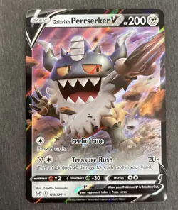 Galarian Perrserker V 129/196 - Ultra Rare - SWSH Lost Origin Pokemon Card NM - Image 1