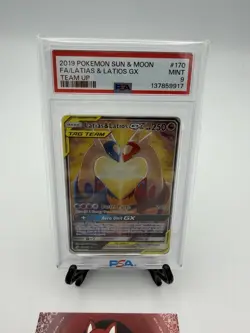 2019 POKEMON SUN & MOON TEAM UP #170 FULL ART/LATIAS & LATIOS GX PSA 9 - Image 2