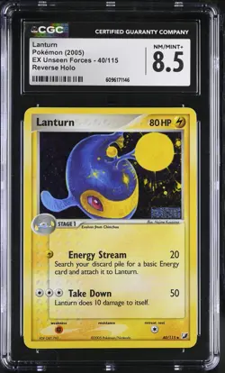 CGC 8.5 Lanturn 2005 EX Unseen Forces 40/115 Reverse Holo STAMPED Pokemon Card - Image 1