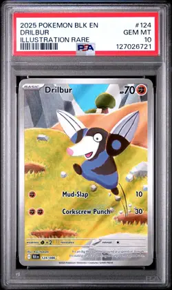 PSA 10 Drilbur 124/086 Pokemon Black Bolt BLK EN Illustration Rare 2025 GEM MINT - Image 1