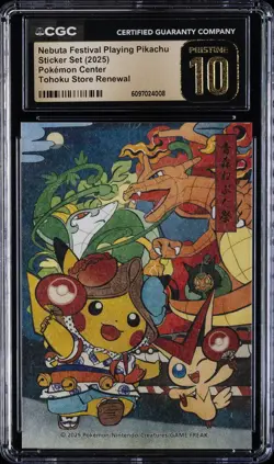 2025 POKEMON CENTER STICKER SET NEBUTA FESTIVAL PLAYING PIKACHU CGC 10 PERFECT - Image 1