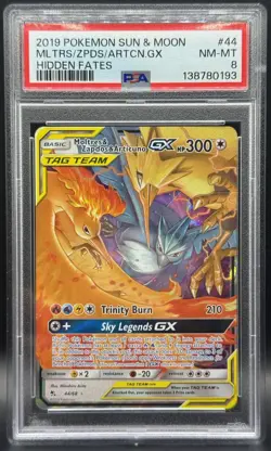 Pokemon TCG PSA 8 Moltres & Zapdos & Articuno Tag Team GX Hidden Fates 44/68 - Image 1