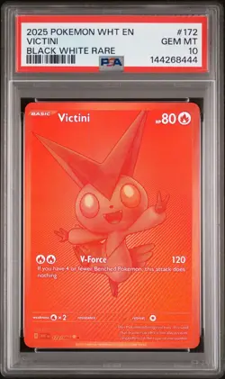 2025 POKEMON WHT EN-WHITE FLARE BLACK WHITE RARE #172 VICTINI PSA 10 - Image 1