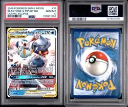 2019 Pokemon Sun & Moon Cosmic Eclipse Blastoise & Piplup GX #38 PSA 10 - Image 3