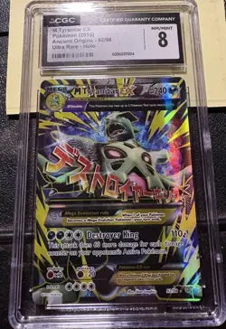 CGC 8 Mega M Tyranitar EX Ancient Origins 92/98 Full Art Holo Pokemon 2015 - Image 1