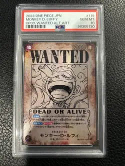 WANTED Alt Art Monkey D. Luffy One Piece OP09 Emperors/New World Japanese PSA 10 - Image 1