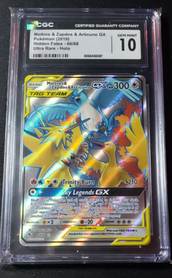 2019 Pokemon Hidden Fates 66/68 Moltres & Zapdos & Articuno Gx Holo CGC 10 (C) - Image 1