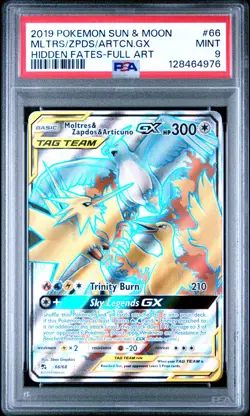 2019 Pokemon Sun&Moon FA Moltres&Zapdos&Articuno GX 66/68 Hidden Fates PSA 9 - Image 1