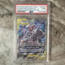 2019 POKEMON SM BLACK STAR PROMO #SM191 FULL ART/MEWTWO & MEW GX PSA MINT 9 - Image 1