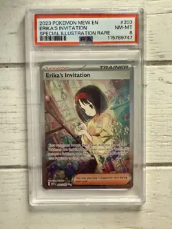 2023 POKEMON MEW EN-151 SPECIAL ILLUSTRATION RARE #203 ERIKA'S INVITATION PSA 8! - Image 1