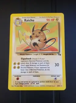 Pokemon Fossil Unlimited Raichu 29/62 Rare NM - Image 1