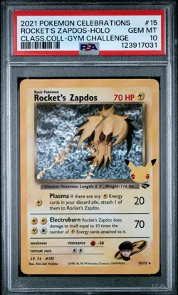 2021 POKEMON CELEBRATIONS CLASSIC COLL #15 ROCKET'S ZAPDOS-HOLO PSA 10 - Image 1