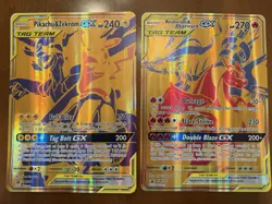 Pokemon Tag Team Reshiram Charizard SM247 & Pikachu Zekrom SM248 GX Jumbo Cards - Image 1