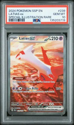 2024 POKEMON SSP EN-SURGING SPARKS SPECIAL ILLUSTRATION RARE LATIAS EX PSA 10 - Image 1
