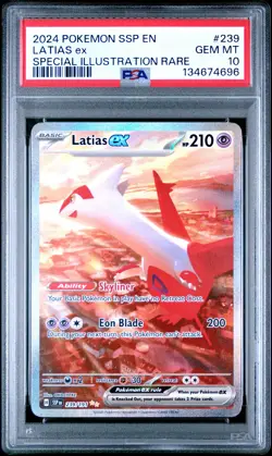 2024 POKEMON SSP EN-SURGING SPARKS SPECIAL ILLUSTRATION RARE LATIAS EX PSA 10 - Image 1