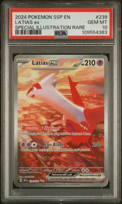 2024 POKEMON SSP EN-SURGING SPARKS SPECIAL ILLUSTRATION RARE LATIAS EX PSA 10 - Image 1