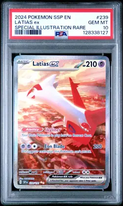 2024 POKEMON SSP EN-SURGING SPARKS SPECIAL ILLUSTRATION RARE LATIAS EX PSA 10 - Image 1