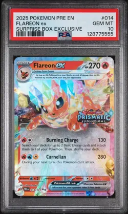 Pokemon TCG PSA 10 Flareon EX 014/131 Prismatic Evolutions Stamped Promo Card - Image 1