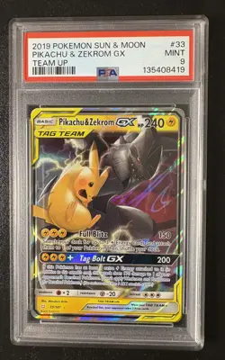 2019 POKEMON SUN & MOON TEAM UP #33 PIKACHU & ZEKROM GX PSA 9 MINT - Image 1