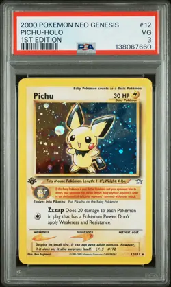 2000 POKEMON NEO GENESIS 1ST ED #12 PICHU-HOLO PSA 3 - Image 1