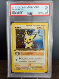 2000 POKEMON TCG NEO GENESIS #12 PICHU 1ST EDITION - HOLO PSA 7 NM with SWIRL - Image 1