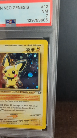 2000 POKEMON TCG NEO GENESIS #12 PICHU 1ST EDITION - HOLO PSA 7 NM with SWIRL - Image 2