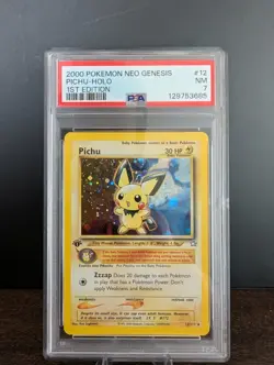 2000 POKEMON TCG NEO GENESIS #12 PICHU 1ST EDITION - HOLO PSA 7 NM with SWIRL - Image 3