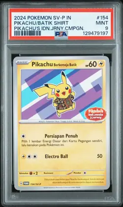 2024 POKEMON INDONESIAN SV-P PROMO #154 PIKACHU IN BATIK SHIRT PSA 9 - Image 1