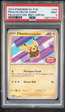 2024 POKEMON INDONESIAN SV-P PROMO #154 PIKACHU IN BATIK SHIRT PSA 9 - Image 1