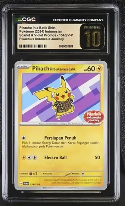 ✨ CGC 10 Pristine Pikachu in a Batik Shirt 154/SV-P 2024 Promo Indonesia Journey - Image 1