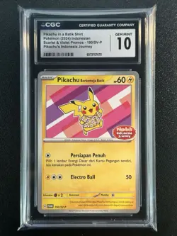 Pokemon Pikachu In Batik Shirt Indonesian Promo 190/SV-P CGC 10 GEM MINT - Image 1
