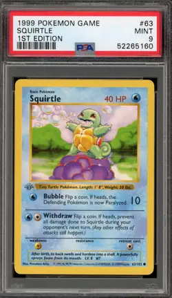 Pokemon Squirtle Base Set Shadowless 1st Edition #63 PSA 9 Mint - Image 1