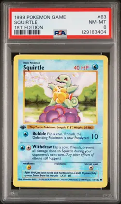 1999 POKEMON BASE SET 1ST EDITION #63 SQUIRTLE PSA 8 - Image 1
