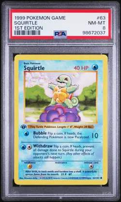 1999 Pokemon Squirtle 1st Edition SHADOWLESS 63/102 - Base Set PSA 8 (NM-M) - Image 1