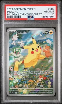 2024 POKEMON SVP EN-SV BLACK STAR PROMO PALDEA ADVENTURE CHEST PIKACHU PSA 10 - Image 1