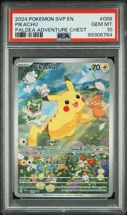 2024 POKEMON SVP EN-SV BLACK STAR PROMO PALDEA ADVENTURE CHEST PIKACHU PSA 10 - Image 1