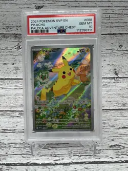 2024 POKEMON SVP EN-SV BLACK STAR PROMO PALDEA ADVENTURE CHEST PIKACHU PSA 10 - Image 1