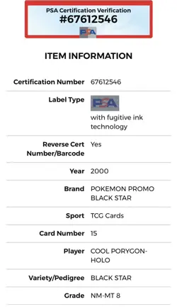 2000 POKEMON PROMO COOL PORYGON HOLO BLACK STAR #15 PSA Graded 8 NM/Mint+ - Image 2