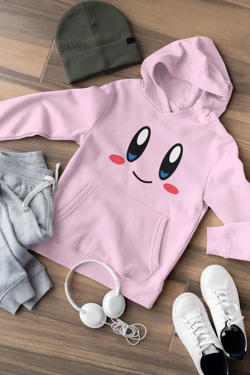 Kirby Gesicht Game Karneval Kostum Kinder Bio Hoodie S-XXL - Image 1