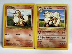 Pokemon TCG: Arcanine 33/130 & Growlithe 42/130 Base 2 -Reg-Unlimited-WOTC-LP - Image 1