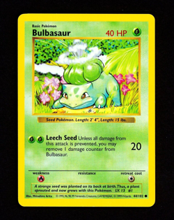 1999 Pokemon BULBASAUR Base Set SHADOWLESS Edition INK DOT ERROR Card 44/102 NM+ - Image 1